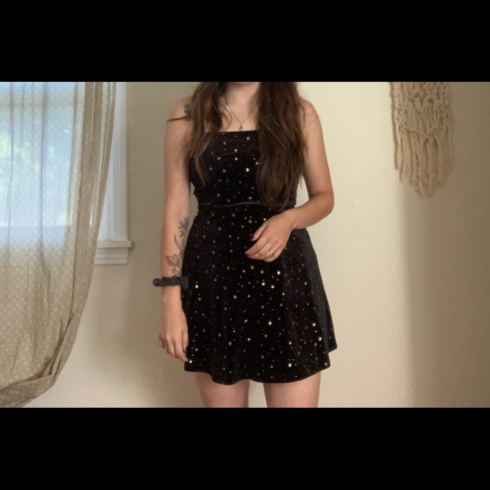 Adorable black velvet and gold star dress